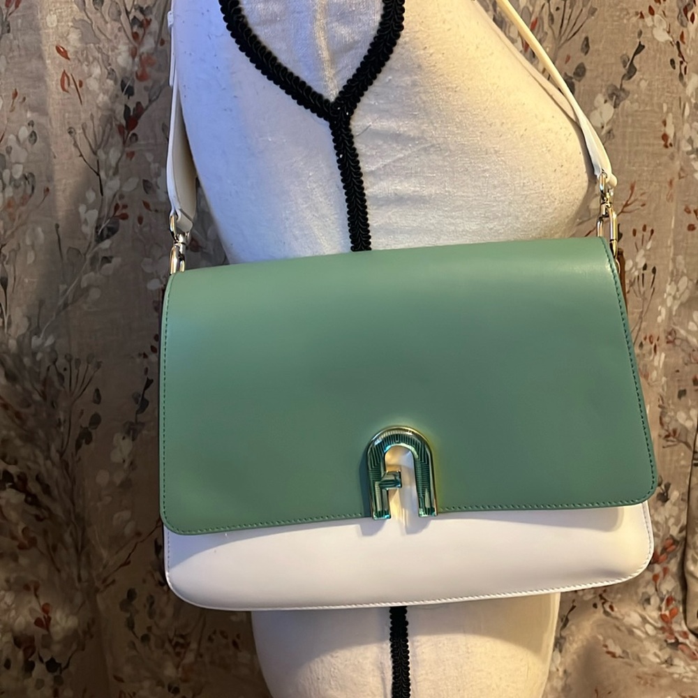 Furla Green and White Shoulder Bag